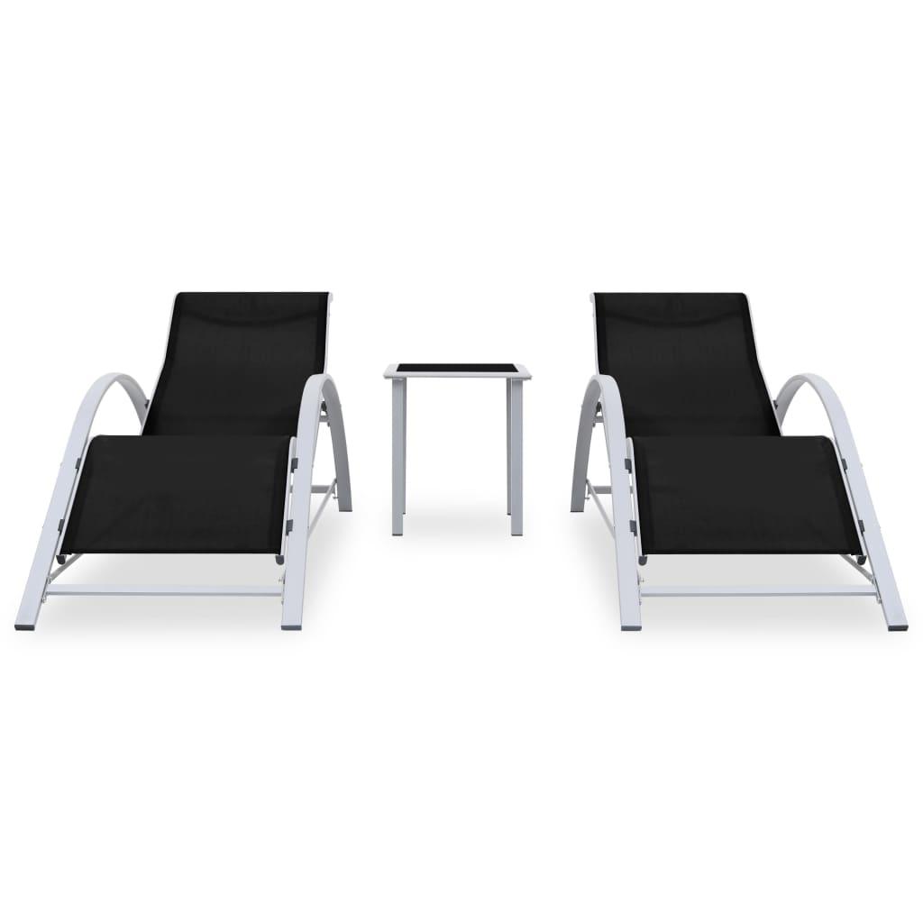 Sun Loungers 2 pcs with Table Aluminum Black at Set Shop and Smile