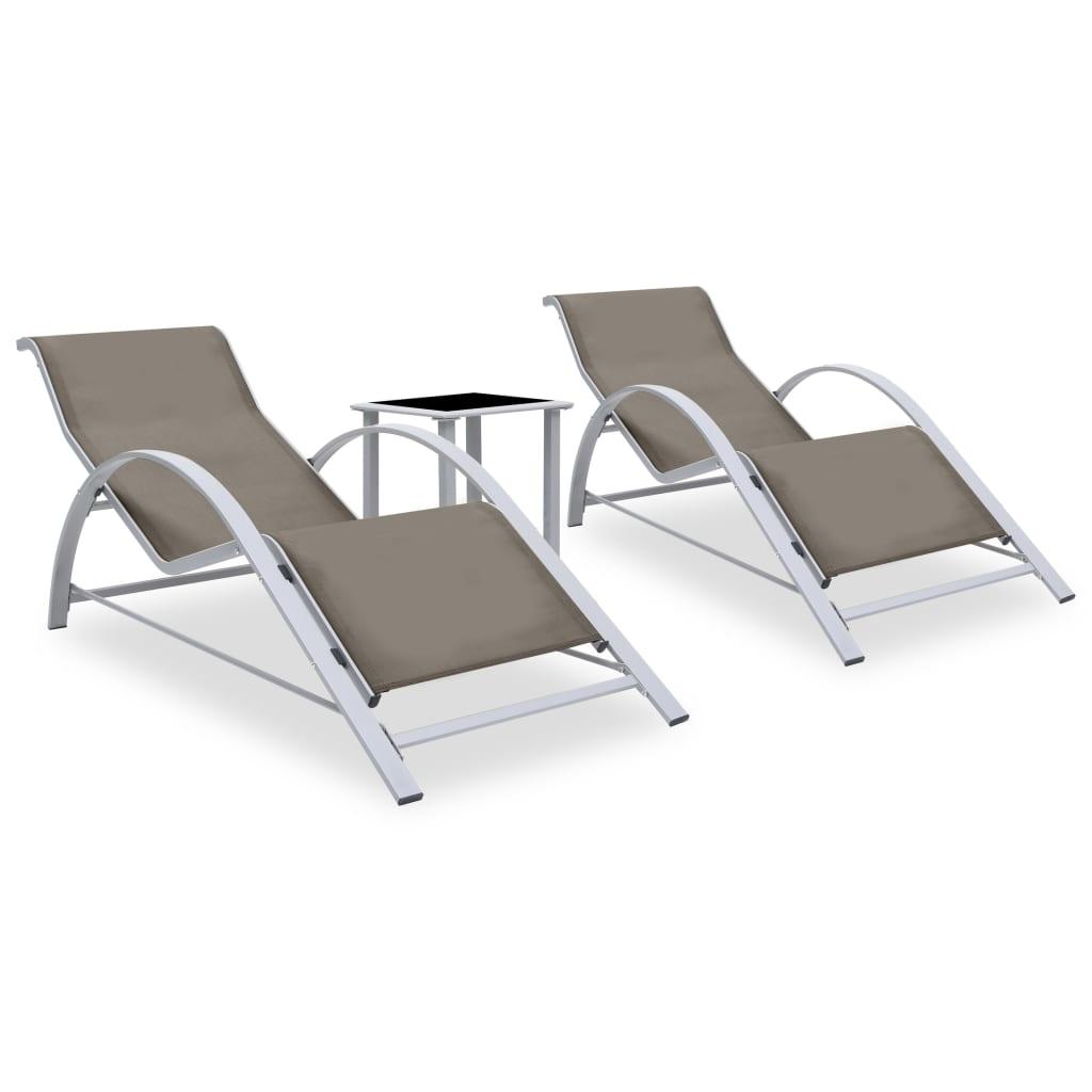 Sun Loungers 2 pcs with Table Aluminum Taupe at Set Shop and Smile