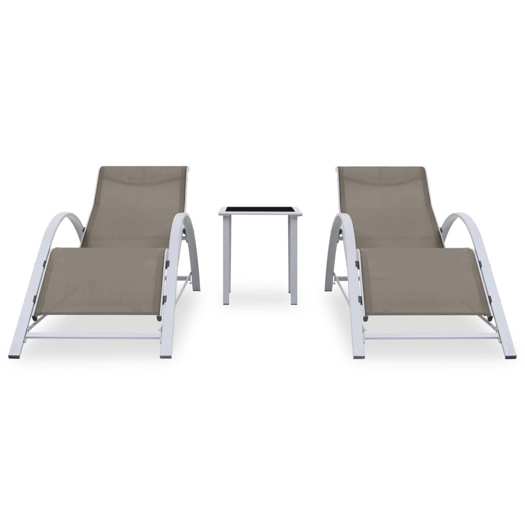 Sun Loungers 2 pcs with Table Aluminum Taupe at Set Shop and Smile