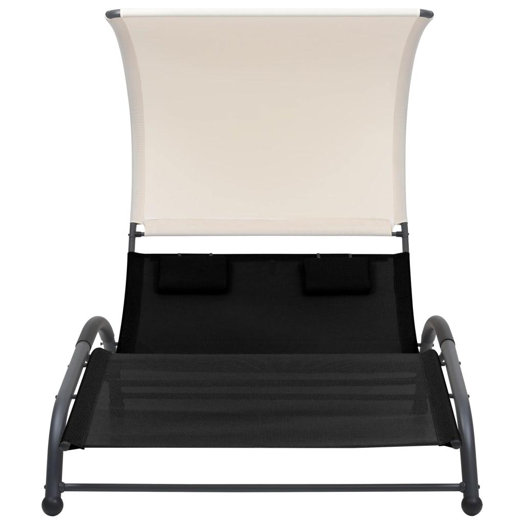 Double Sun Lounger with Canopy Textilene Black at Set Shop and Smile