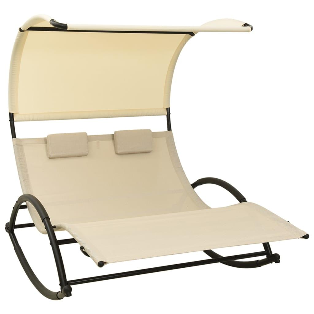 Double Sun Lounger with Canopy Textilene Cream at Set Shop and Smile