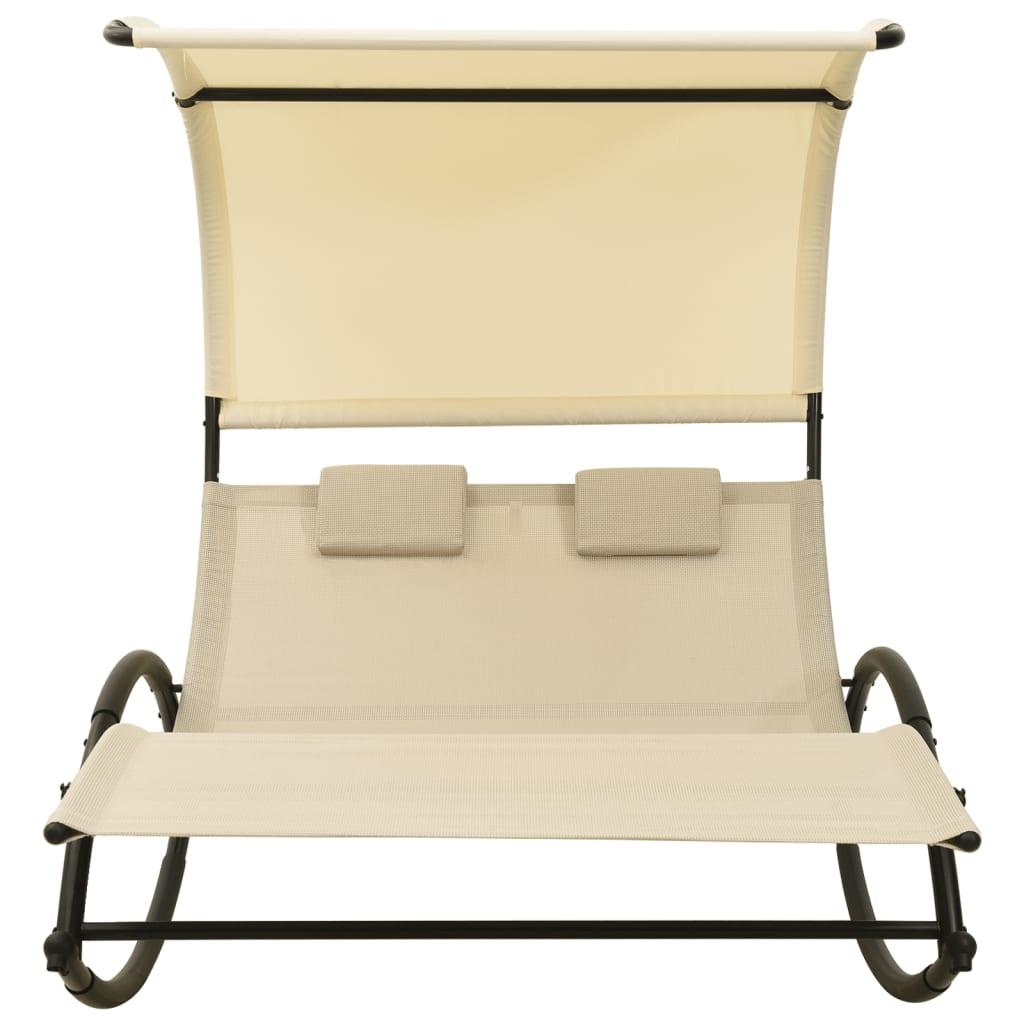 Double Sun Lounger with Canopy Textilene Cream at Set Shop and Smile