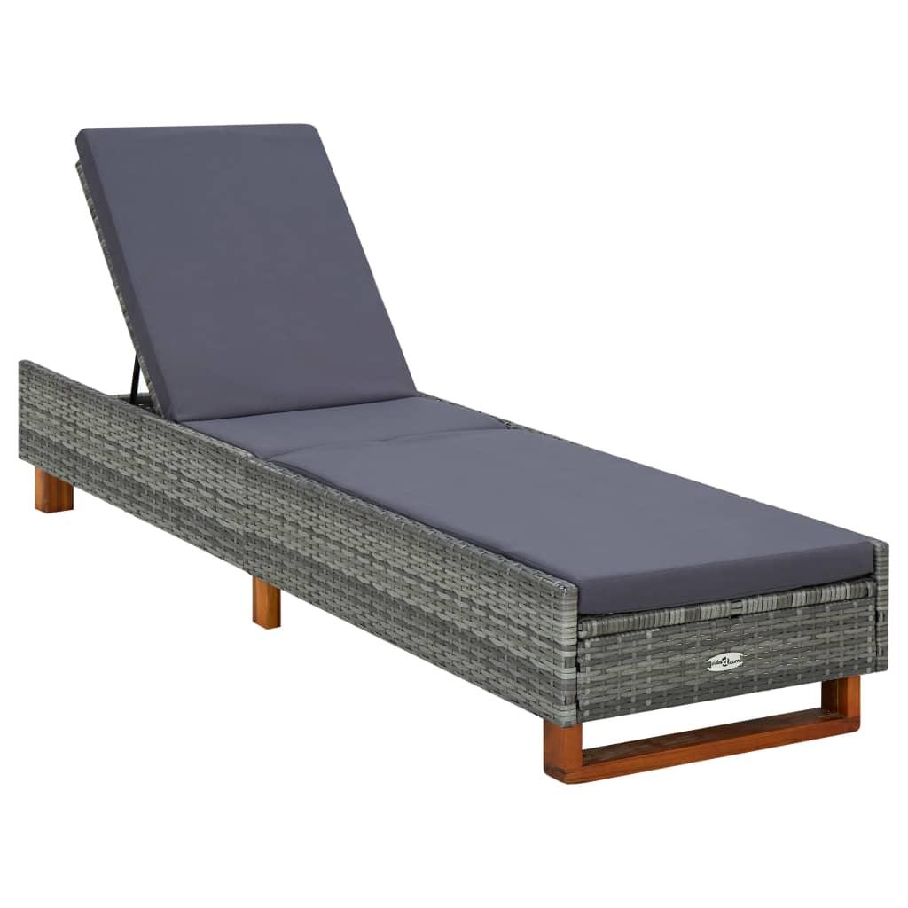 Sunbed with Cushion Poly Rattan Gray at Set Shop and Smile