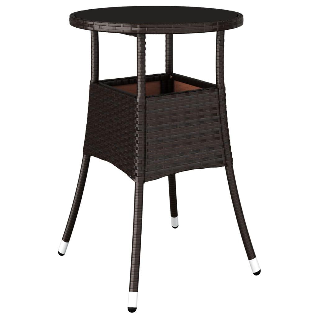 Patio Table Ø23.6"x29.5" Tempered Glass and Poly Rattan Brown at Set Shop and Smile