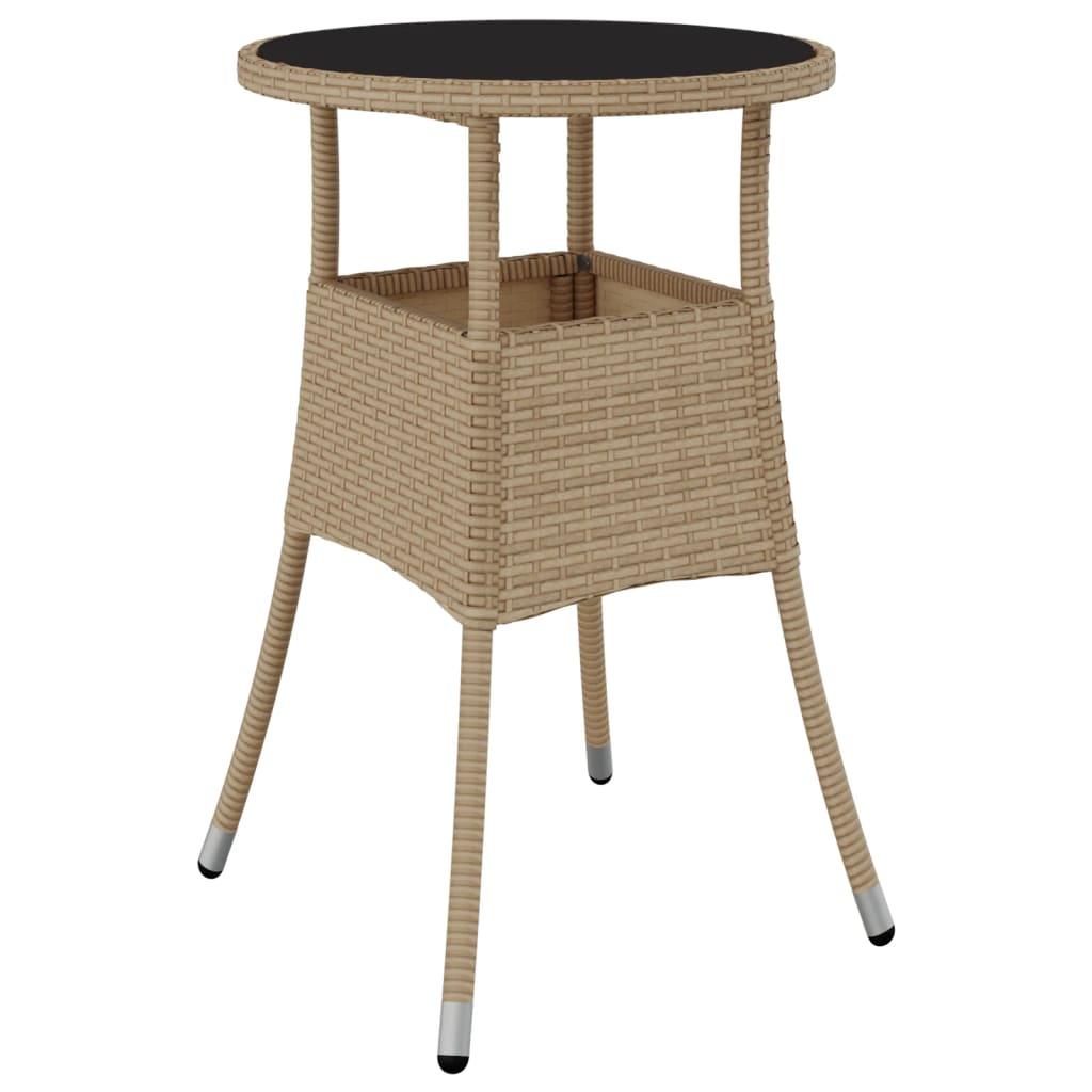 Patio Table Ø23.6"x29.5" Tempered Glass and Poly Rattan Beige at Set Shop and Smile