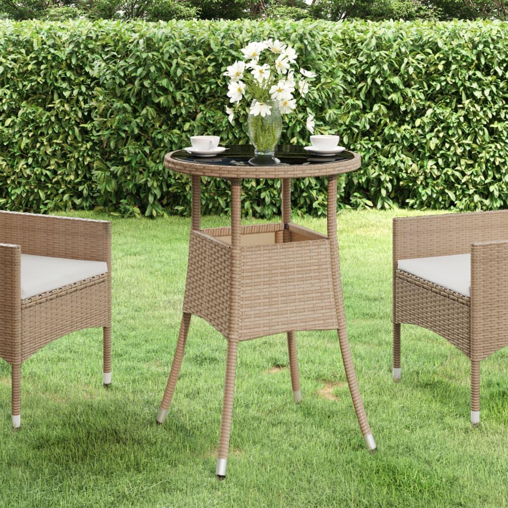 Patio Table Ø23.6"x29.5" Tempered Glass and Poly Rattan Beige at Set Shop and Smile