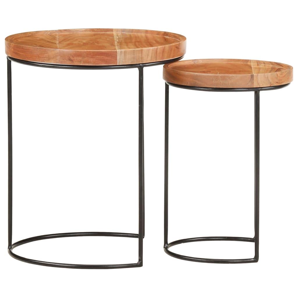 2 Piece Coffee Table Set Solid Acacia Wood and Steel at Set Shop and Smile