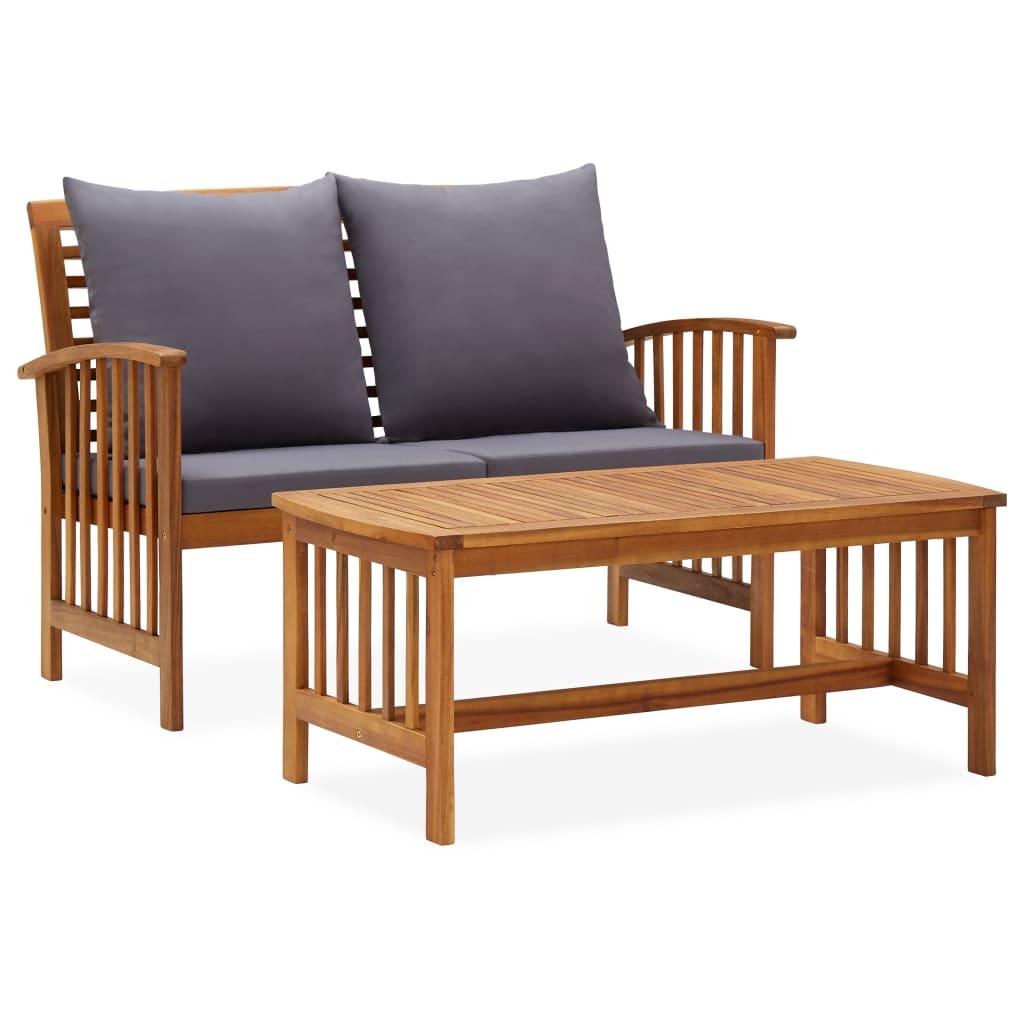 2 Piece Patio Lounge Set with Cushions Solid Acacia Wood at Set Shop and Smile