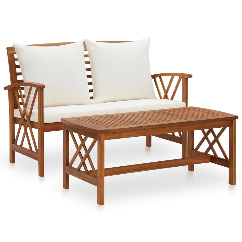 2 Piece Patio Lounge Set with Cushions Solid Acacia Wood at Set Shop and Smile