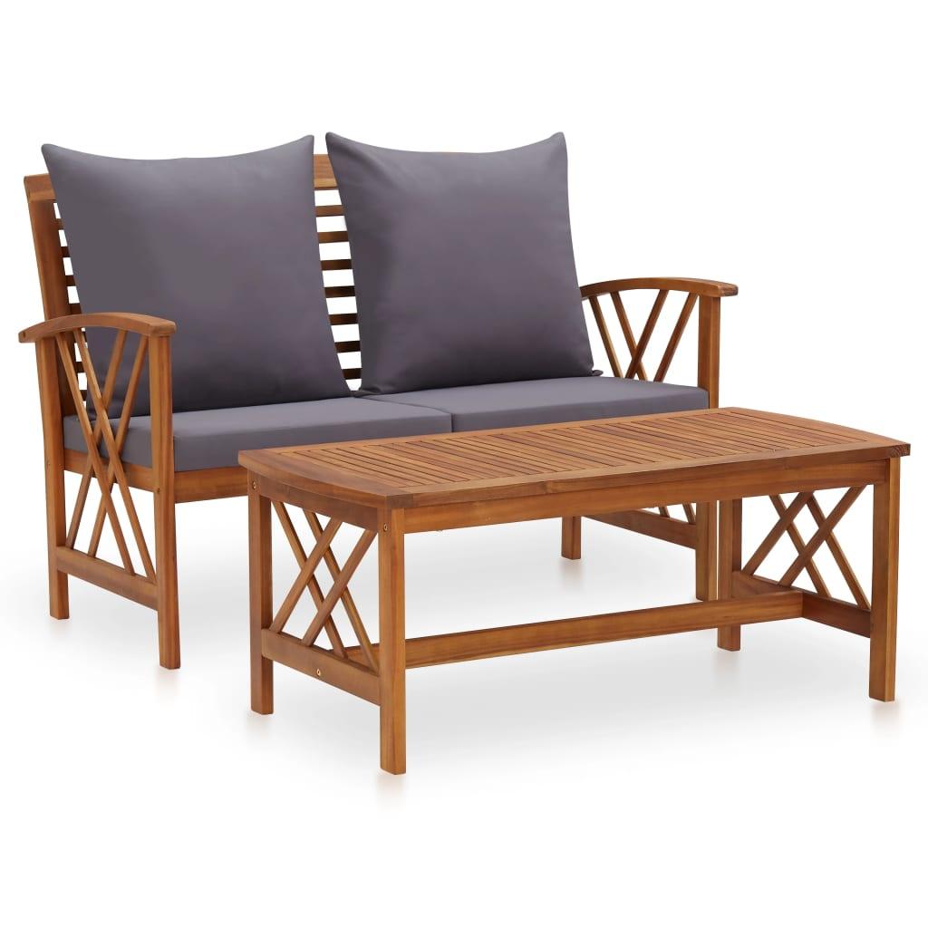 2 Piece Patio Lounge Set with Cushions Solid Acacia Wood at Set Shop and Smile