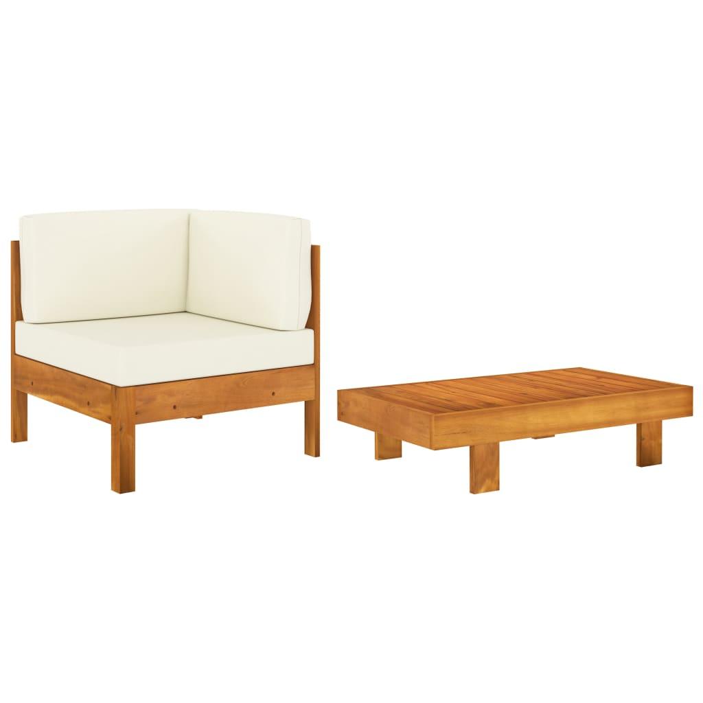 2 Piece Patio Lounge Set with Cream White Cushions Acacia Wood at Set Shop and Smile