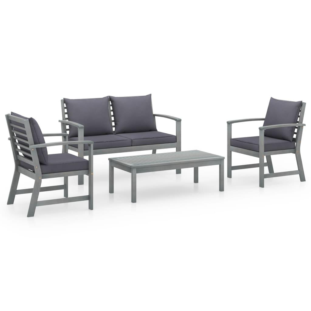 4 Piece Patio Lounge Set with Cushions Solid Acacia Wood at Set Shop and Smile