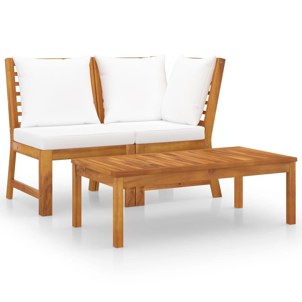 3 Piece Patio Lounge Set with Cream Cushion Solid Acacia Wood at Set Shop and Smile