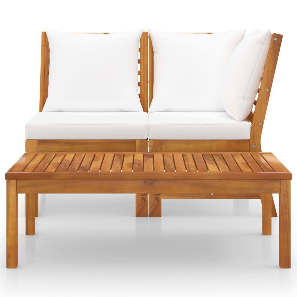 3 Piece Patio Lounge Set with Cream Cushion Solid Acacia Wood at Set Shop and Smile