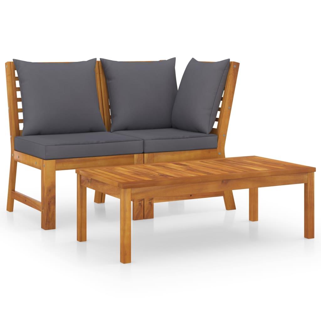 3 Piece Patio Lounge Set with Dark Gray Cushion Solid Acacia Wood at Set Shop and Smile