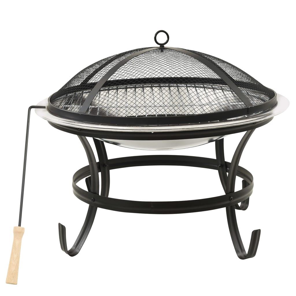 2-in-1 Fire Pit and BBQ with Poker 22"x22"x19.3" Stainless Steel at Set Shop and Smile