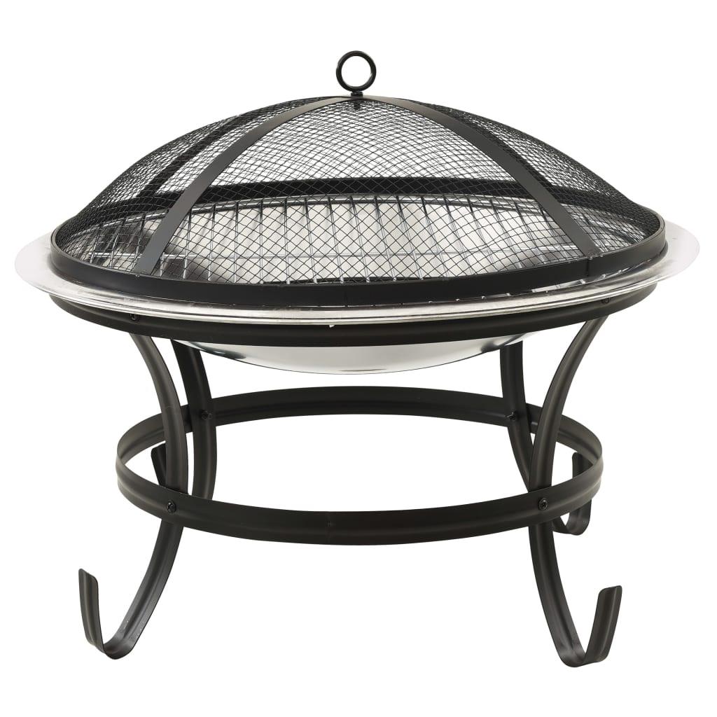 2-in-1 Fire Pit and BBQ with Poker 22"x22"x19.3" Stainless Steel at Set Shop and Smile