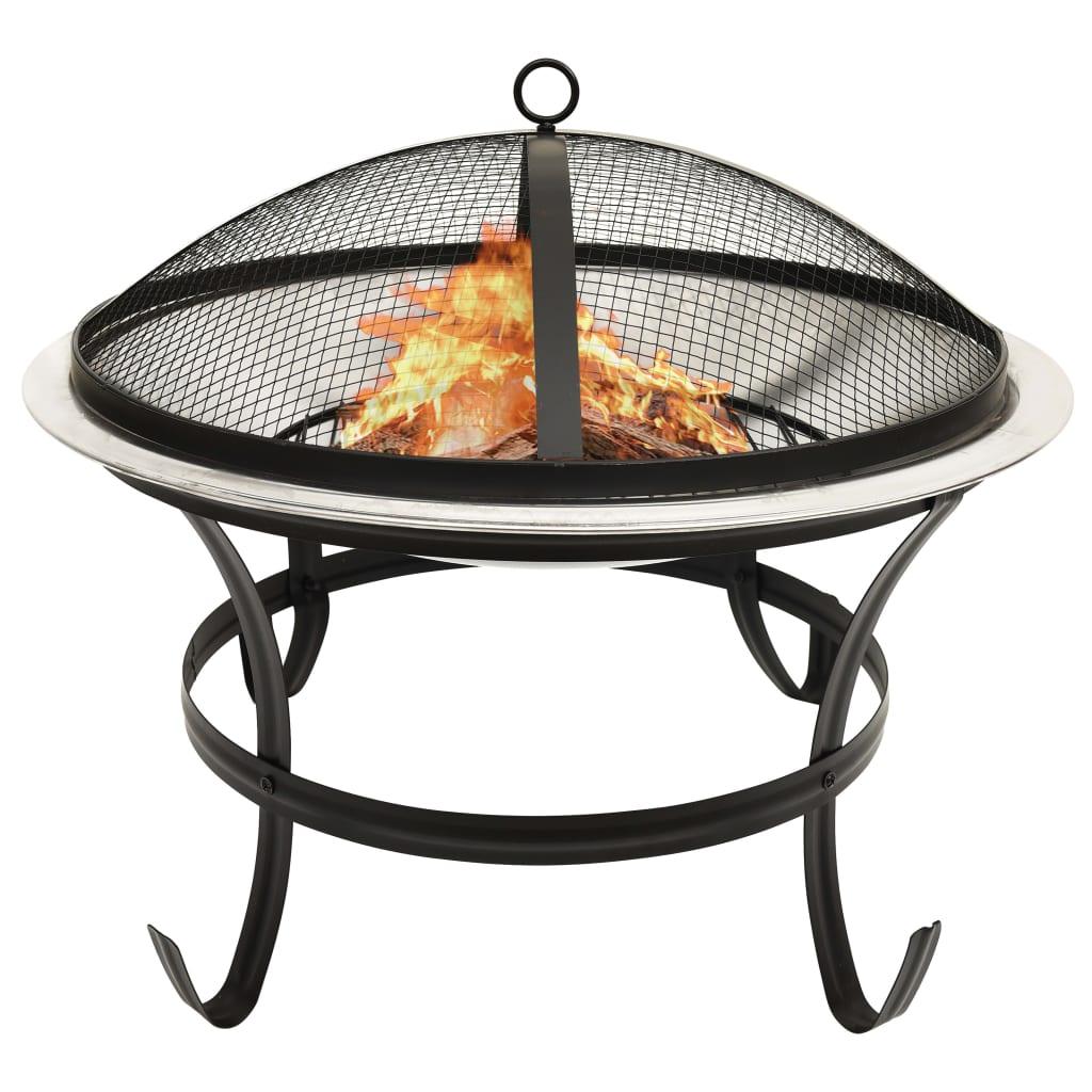 2-in-1 Fire Pit and BBQ with Poker 22"x22"x19.3" Stainless Steel at Set Shop and Smile