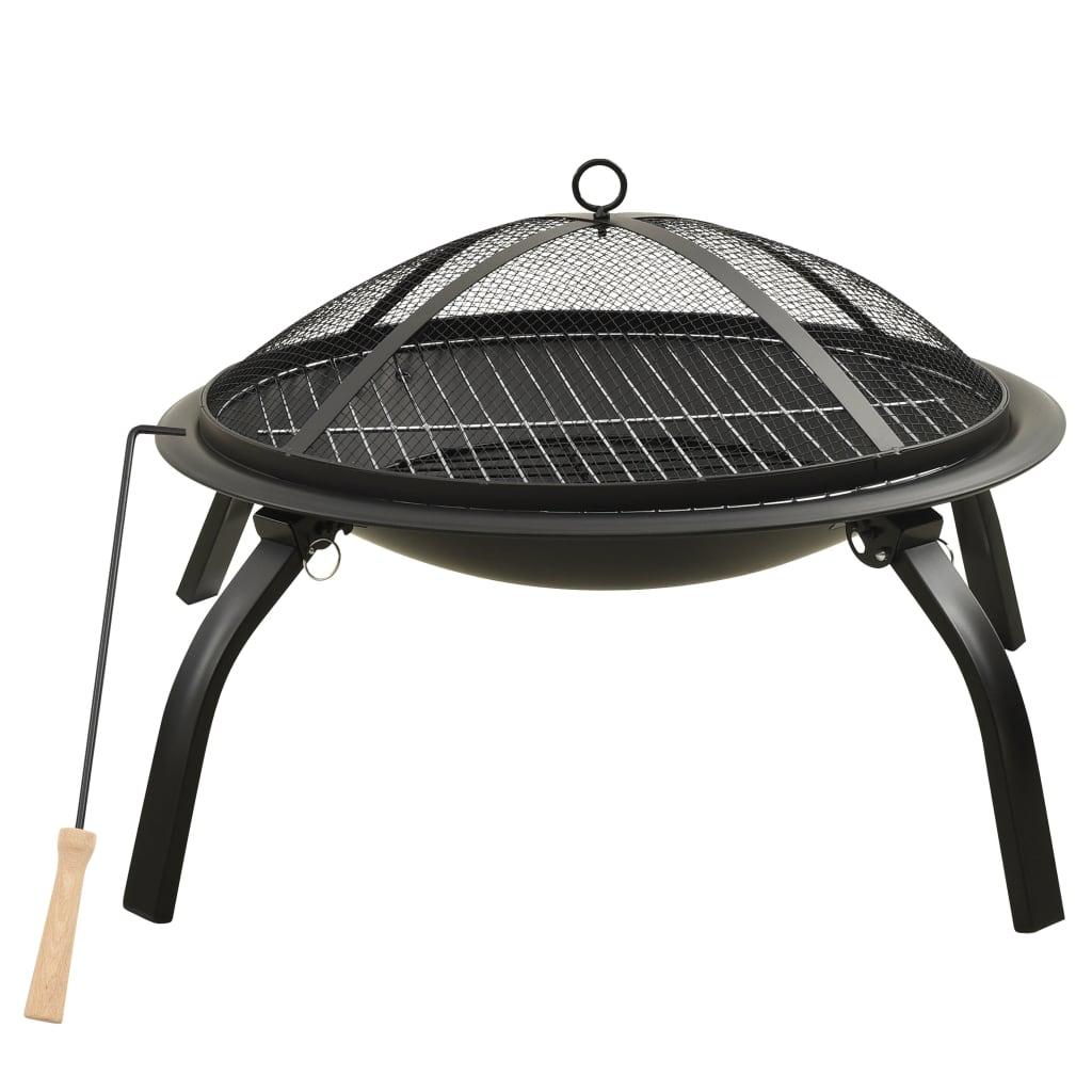 2-in-1 Fire Pit and BBQ with Poker 22"x22"x19.3" Steel at Set Shop and Smile