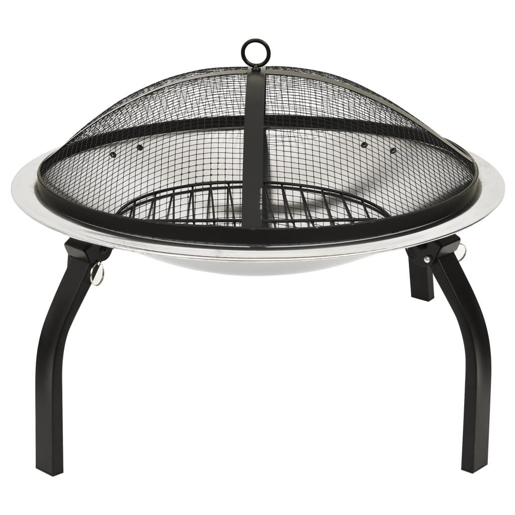 2-in-1 Fire Pit and BBQ with Poker 22"x22"x19.3" Stainless Steel at Set Shop and Smile