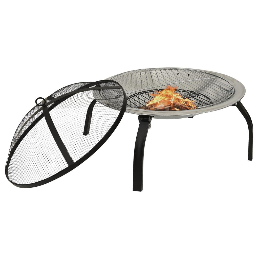 2-in-1 Fire Pit and BBQ with Poker 22"x22"x19.3" Stainless Steel at Set Shop and Smile