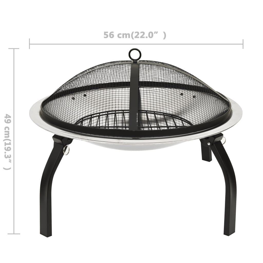2-in-1 Fire Pit and BBQ with Poker 22"x22"x19.3" Stainless Steel at Set Shop and Smile