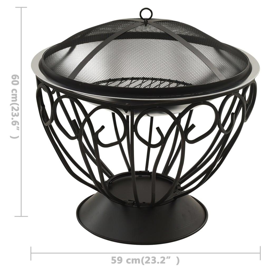 2-in-1 Fire Pit and BBQ with Poker 23.2"x23.2"x23.6" Stainless Steel at Set Shop and Smile