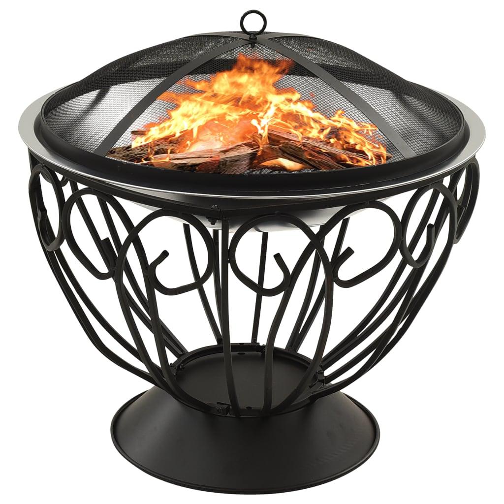 2-in-1 Fire Pit and BBQ with Poker 23.2"x23.2"x23.6" Stainless Steel at Set Shop and Smile