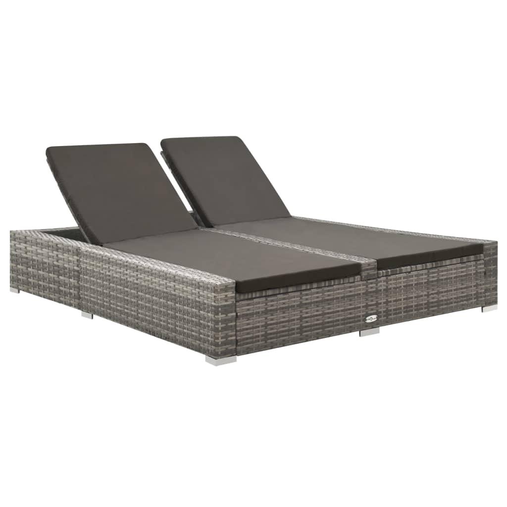 Double Sun Lounger Poly Rattan Gray at Set Shop and Smile