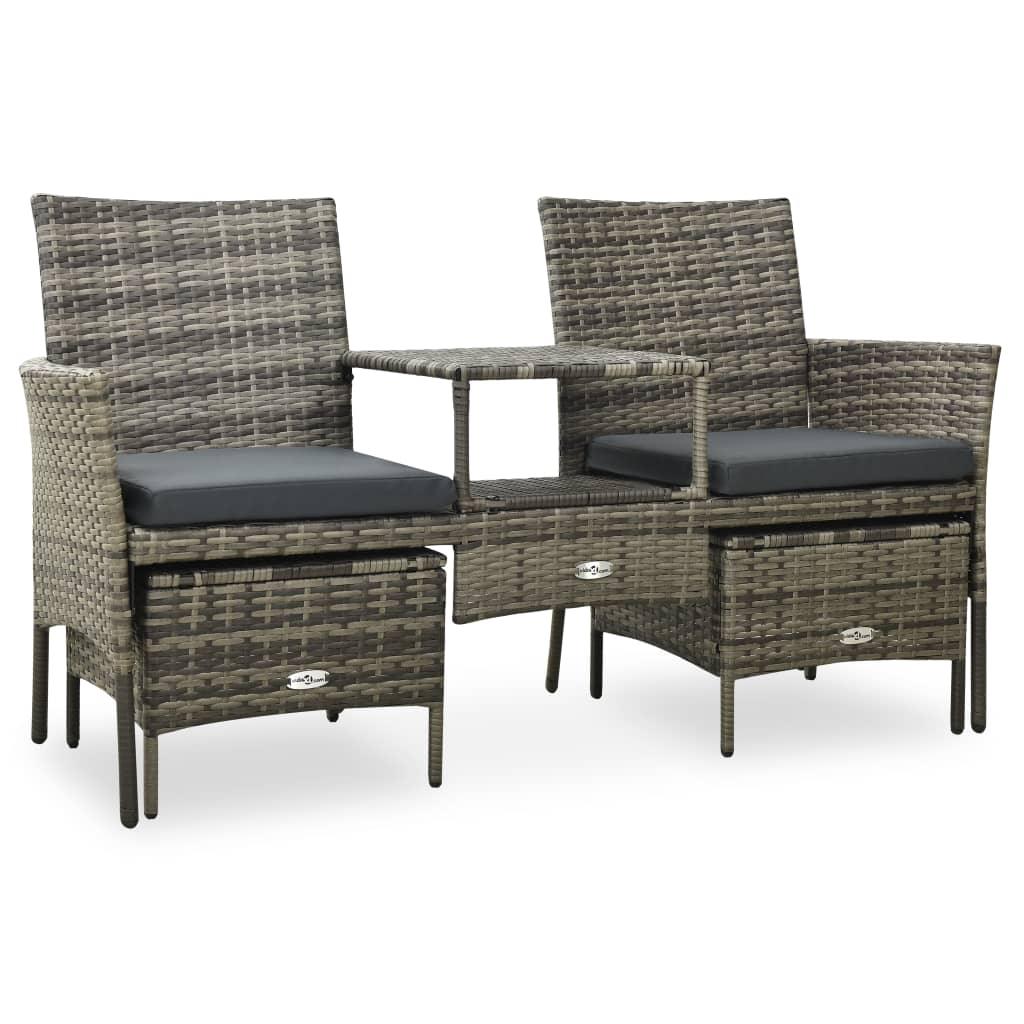 2-Seater Patio Sofa with Tea Table & Stools Poly Rattan Gray at Set Shop and Smile