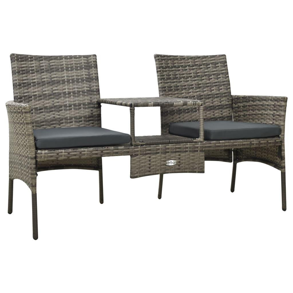 2-Seater Patio Sofa with Tea Table & Stools Poly Rattan Gray at Set Shop and Smile