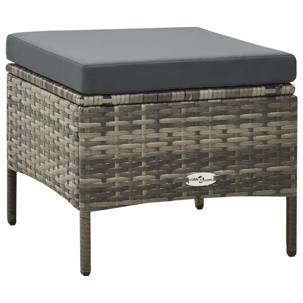 2-Seater Patio Sofa with Tea Table & Stools Poly Rattan Gray at Set Shop and Smile