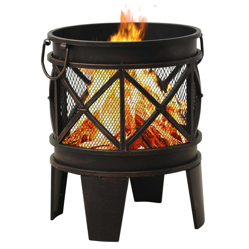 Rustic Fire Pit with Poker Φ16.5"21.3" Steell at Set Shop and Smile