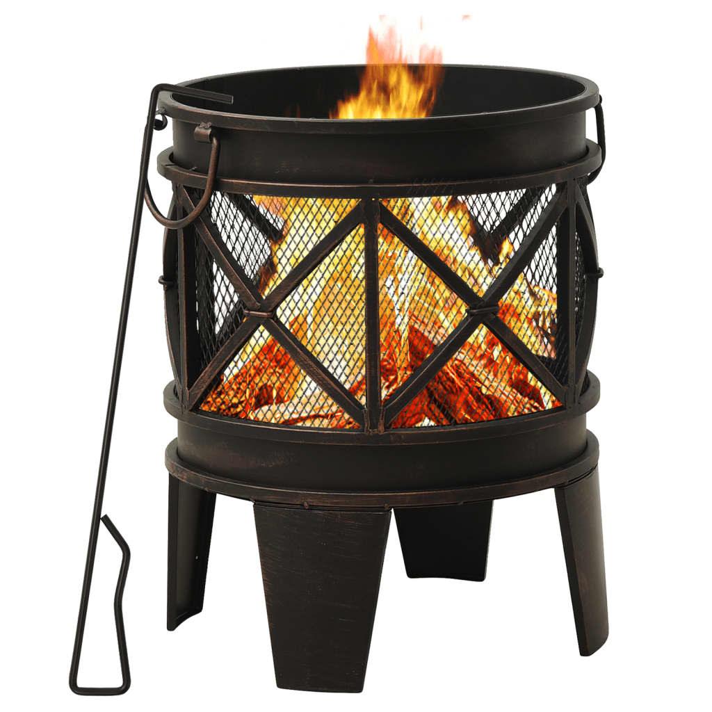 Rustic Fire Pit with Poker Φ16.5"21.3" Steell at Set Shop and Smile