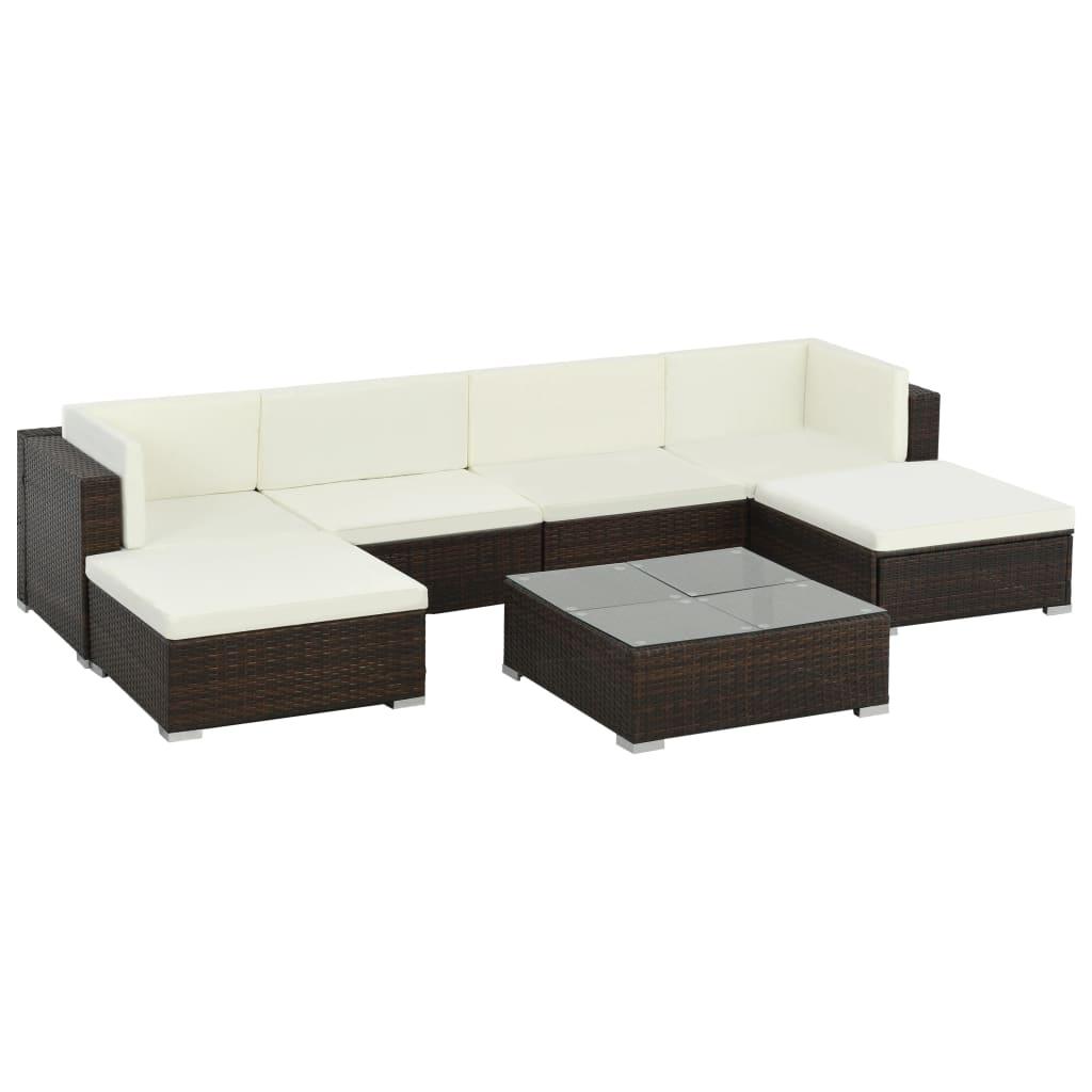 7 Piece Patio Lounge Set with Cushions Poly Rattan Brown at Set Shop and Smile