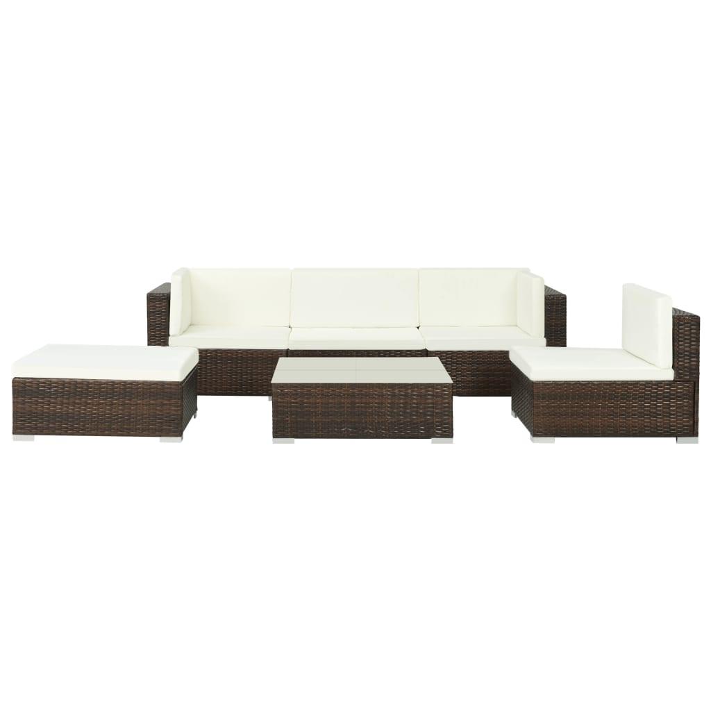 6 Piece Patio Lounge Set with Cushions Poly Rattan Brown at Set Shop and Smile