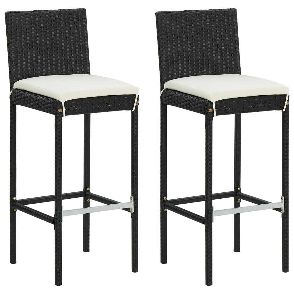 Garden Bar Stools with Cushions 2 pcs Black Poly Rattan at Set Shop and Smile