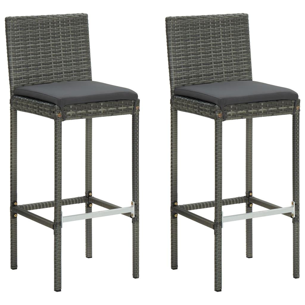 Garden Bar Stools with Cushions 2 pcs Gray Poly Rattan at Set Shop and Smile