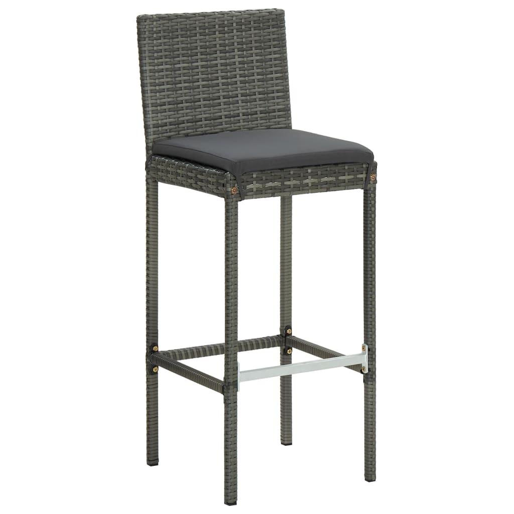 Garden Bar Stools with Cushions 2 pcs Gray Poly Rattan at Set Shop and Smile