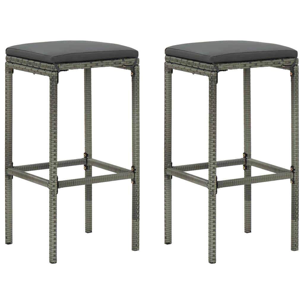Bar Stools with Cushions 2 pcs Gray Poly Rattan at Set Shop and Smile