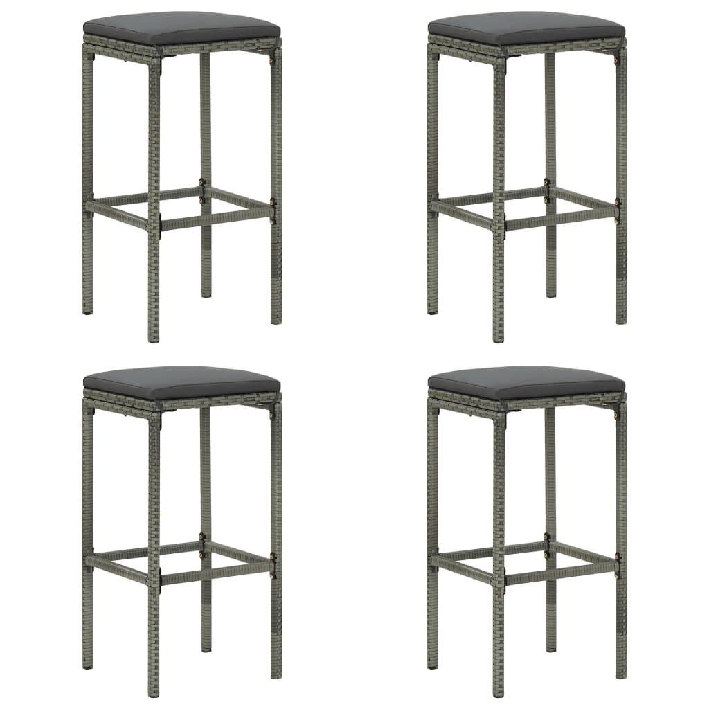 Bar Stools with Cushions 4 pcs Gray Poly Rattan at Set Shop and Smile