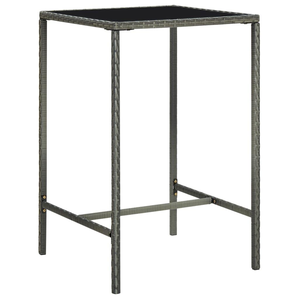Patio Bar Table Gray 27.6"x27.6"x43.3" Poly Rattan and Glass at Set Shop and Smile