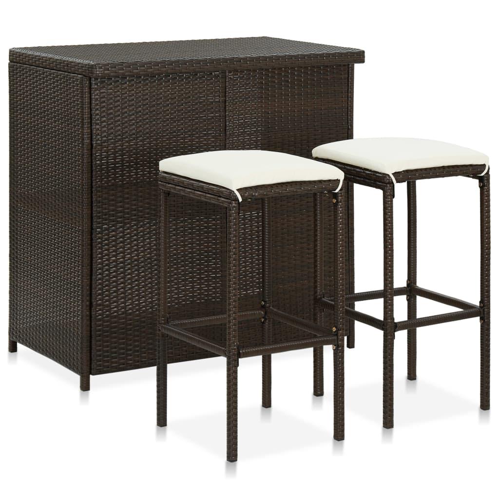 3 Piece Bar Set Poly Rattan Brown at Set Shop and Smile