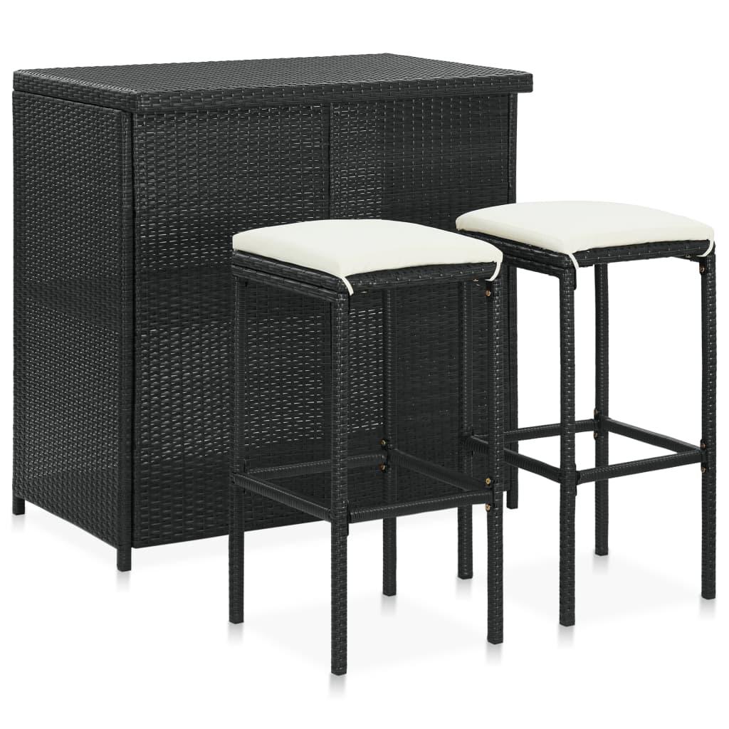 3 Piece Bar Set Poly Rattan Black at Set Shop and Smile