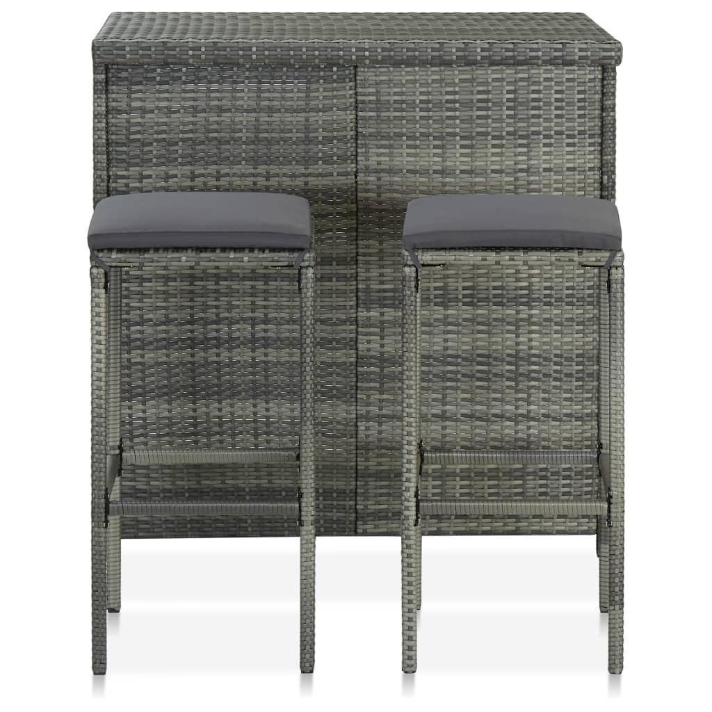 3 Piece Bar Set Poly Rattan Gray at Set Shop and Smile