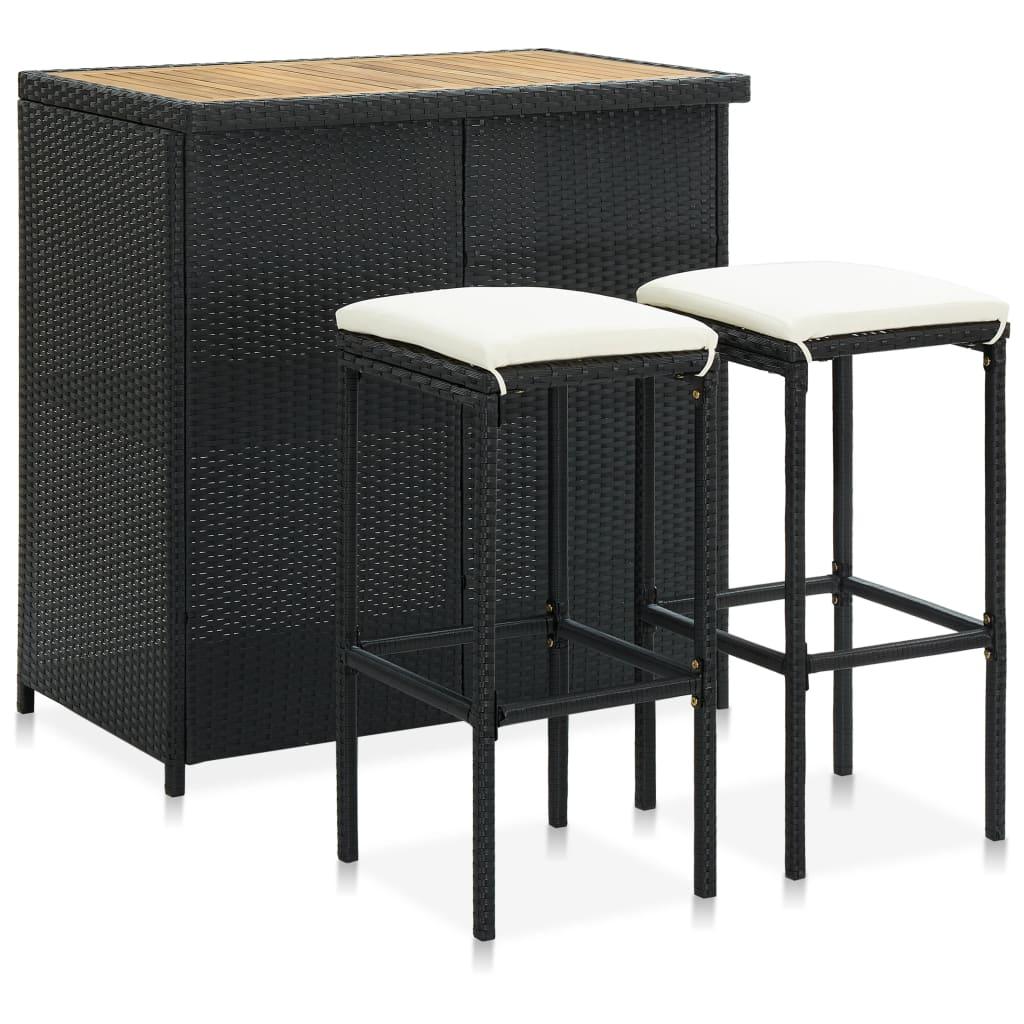 3 Piece Bar Set Poly Rattan Black at Set Shop and Smile