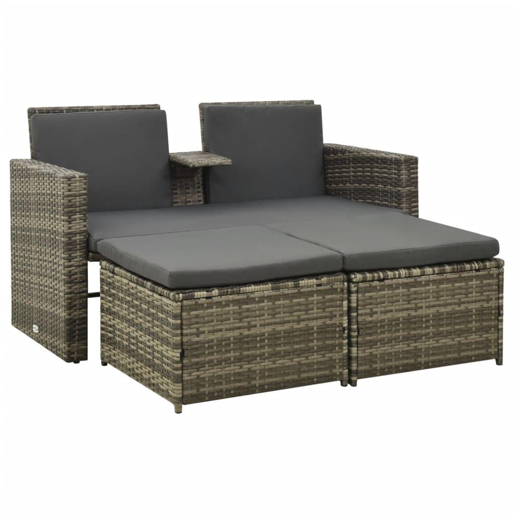 3 Piece Patio Lounge Set with Cushions Poly Rattan Gray at Set Shop and Smile