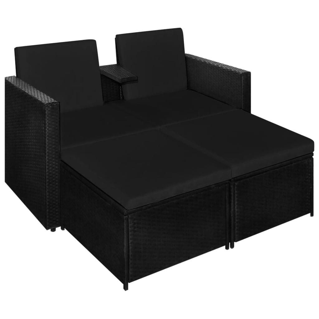 3 Piece Patio Lounge Set with Cushions Poly Rattan Black at Set Shop and Smile