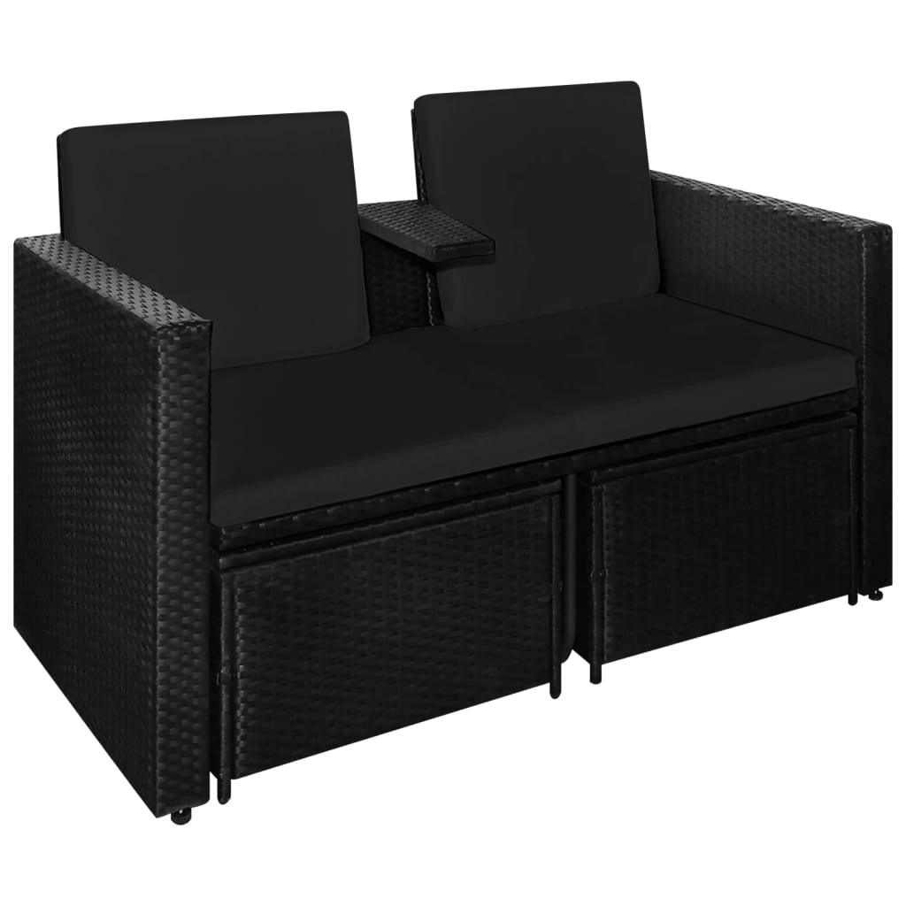 3 Piece Patio Lounge Set with Cushions Poly Rattan Black at Set Shop and Smile