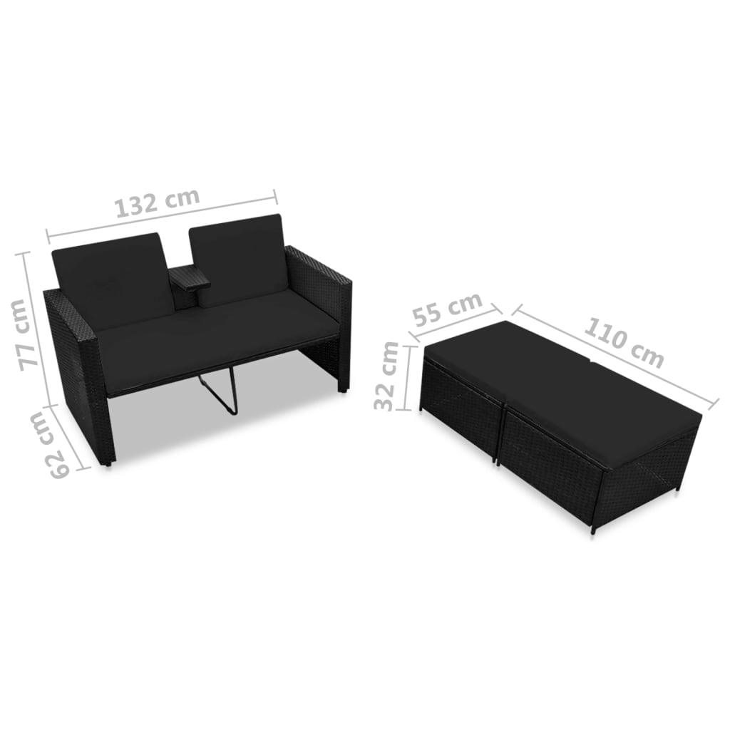 3 Piece Patio Lounge Set with Cushions Poly Rattan Black at Set Shop and Smile